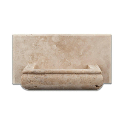 Ivory travertine honed soap holder front view