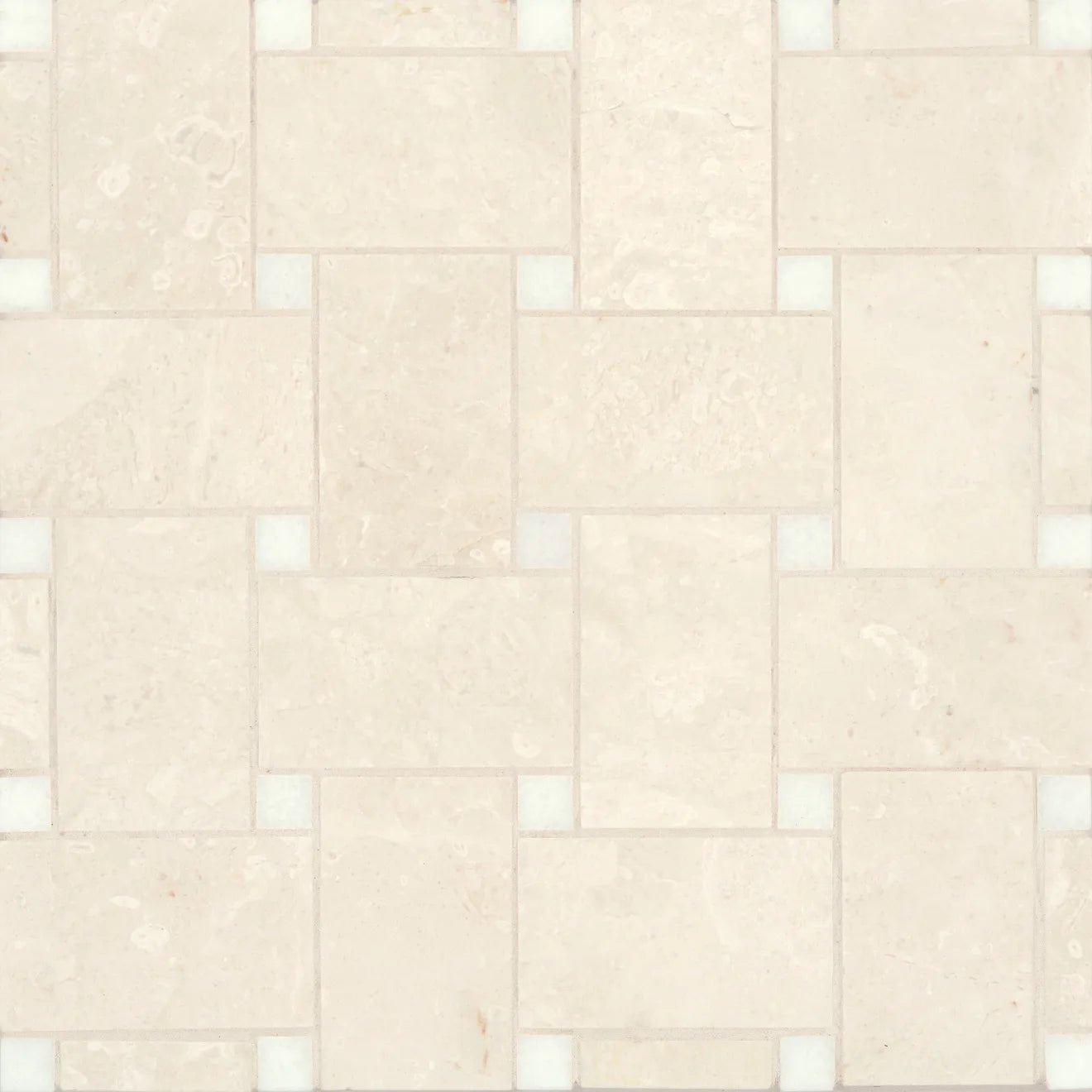 Jumbo Basketweave Honed Marble in Beige Marble with Thassos Dot - Hey Tiles