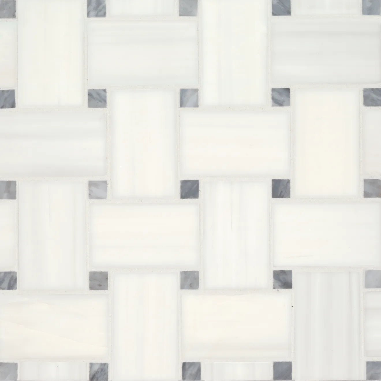 Jumbo Basketweave Honed Marble in Dolomite with Bardiglio Dot 11 - 1/4" x 11 - 1/4" - Hey Tiles