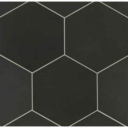 Makoto 10" x 11.5" Hexagon Matte Porcelain Tile in Kuroi Black - Hey Tiles