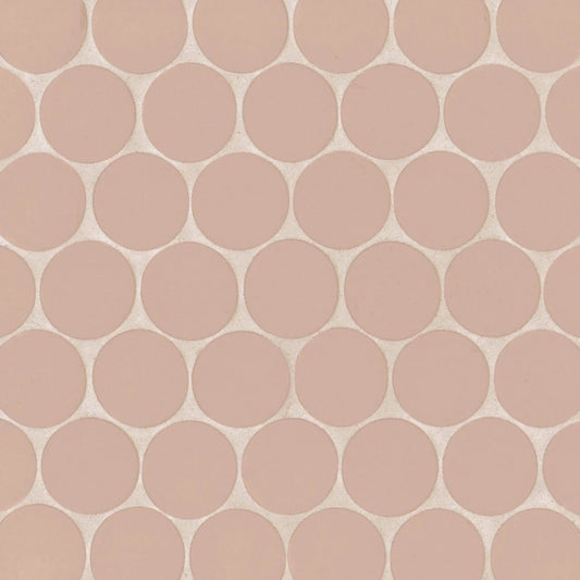 Makoto 2" Round Matte Porcelain Mosaic Tile in Momoiro Blush - Hey Tiles