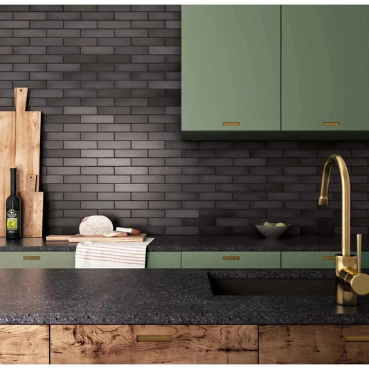 Makoto 2.5" x 10" Matte Ceramic Wall Tile in Kuroi Black - Hey Tiles