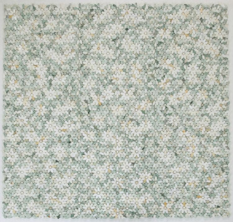 Ming Green + Calacatta Gold Floral Daisy Pattern 12.75 x 12.5 - Hey Tiles