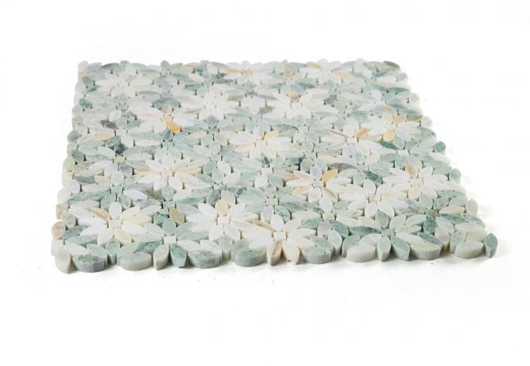 Ming Green + Calacatta Gold Floral Daisy Pattern 12.75 x 12.5 - Hey Tiles