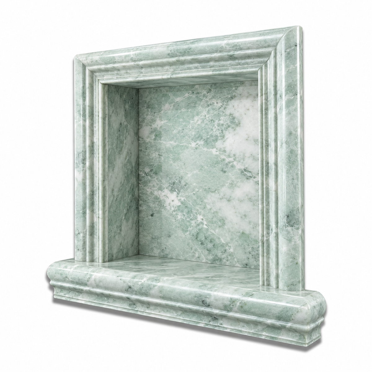 Ming Green Classico Marble Shower Shampoo Niche – Small – studio view; AI-generated visualization