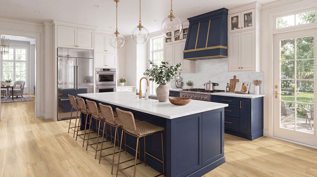 MSI Andover Bayhill Blonde flooring installed in kitchen, manufacturer room scene