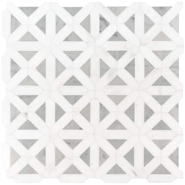 MSI Bianco Dolomite Geometrica 12x12 x10mm Polished Marble Mosaic Tile - Hey Tiles