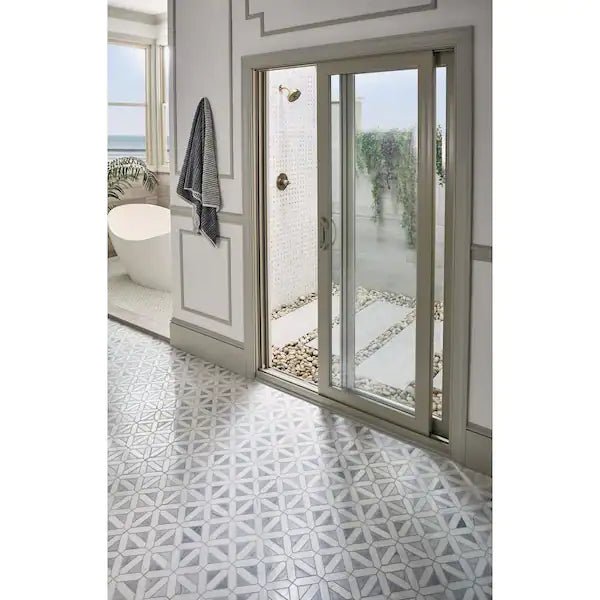 MSI Bianco Dolomite Geometrica 12x12 x10mm Polished Marble Mosaic Tile - Hey Tiles