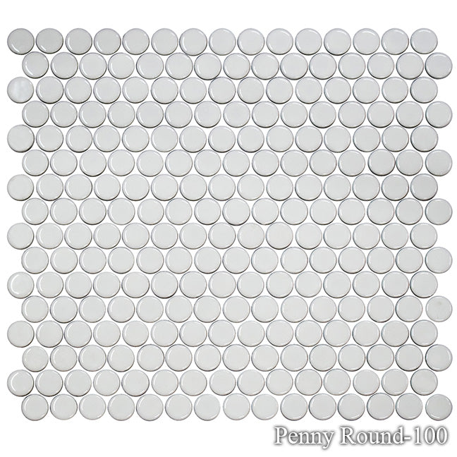 Fujiwa PNR-100 White 3/4" x 3/4" Penny Round glazed porcelain pool tile