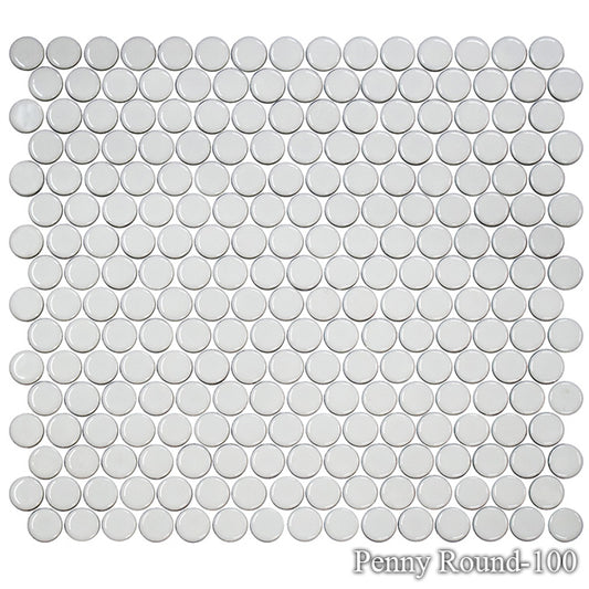 Fujiwa PNR-100 White 3/4" x 3/4" Penny Round glazed porcelain pool tile