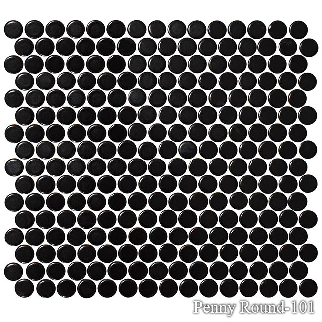 Fujiwa PNR-101 Black Matte 3/4" x 3/4" Penny Round matte glazed porcelain pool tile