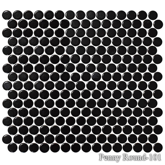 Fujiwa PNR-101 Black Matte 3/4" x 3/4" Penny Round matte glazed porcelain pool tile