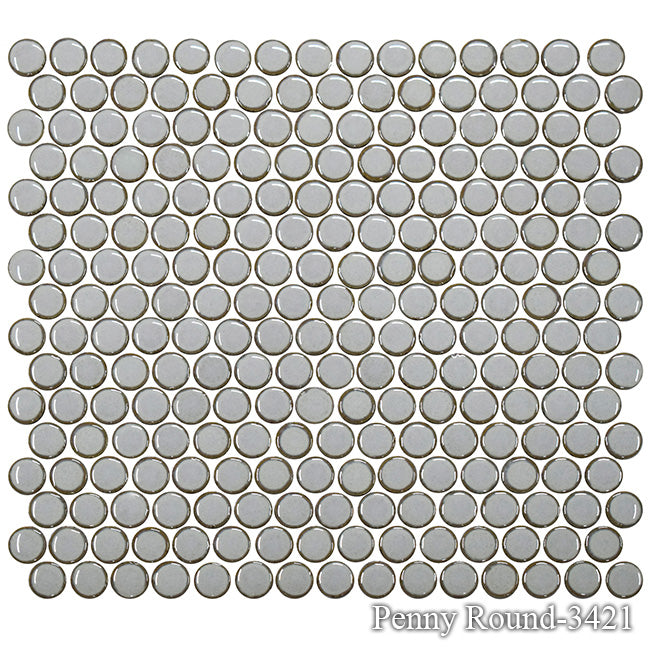 Fujiwa PNR-3421 Pewter Grey 3/4" x 3/4" Penny Round glazed porcelain pool tile