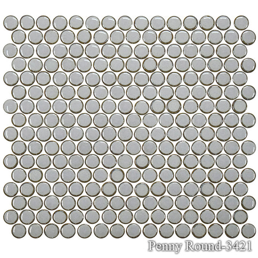 Fujiwa PNR-3421 Pewter Grey 3/4" x 3/4" Penny Round glazed porcelain pool tile