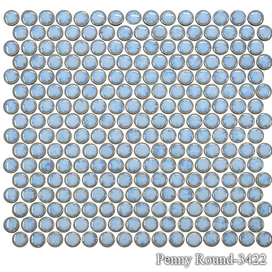 Fujiwa PNR-3422 Glacier Blue 3/4" x 3/4" Penny Round glazed porcelain pool tile