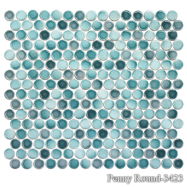 Fujiwa PNR-3423 Sage Green 3/4" x 3/4" Penny Round glazed porcelain pool tile