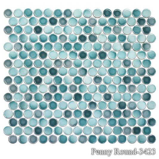 Fujiwa PNR-3423 Sage Green 3/4" x 3/4" Penny Round glazed porcelain pool tile