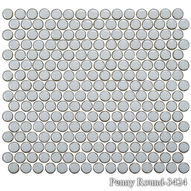 Fujiwa PNR-3424 Satin Silver 3/4" x 3/4" Penny Round glazed porcelain pool tile