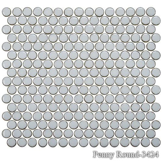 Fujiwa PNR-3424 Satin Silver 3/4" x 3/4" Penny Round glazed porcelain pool tile
