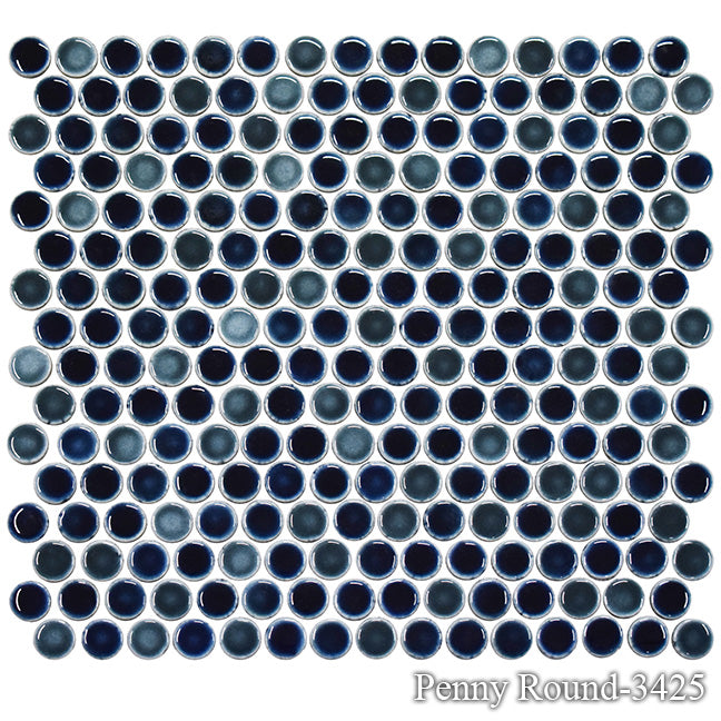 Fujiwa PNR-3425 Oxford Blue 3/4" x 3/4" Penny Round glazed porcelain pool tile