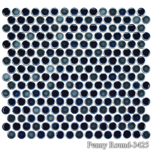 Fujiwa PNR-3425 Oxford Blue 3/4" x 3/4" Penny Round glazed porcelain pool tile