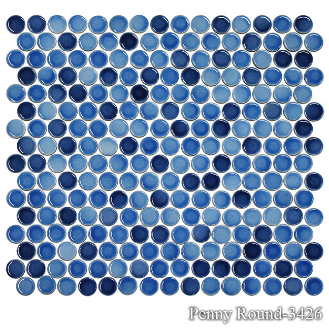 Fujiwa PNR-3426 Ultramarine Blue 3/4" x 3/4" Penny Round glazed porcelain pool tile
