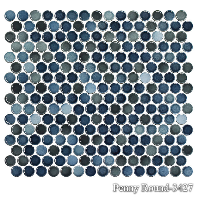 Fujiwa PNR-3427 Denim Grey 3/4" x 3/4" Penny Round glazed porcelain pool tile