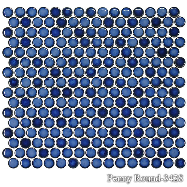 Fujiwa PNR-3428 Marble Blue 3/4" x 3/4" Penny Round glazed porcelain pool tile