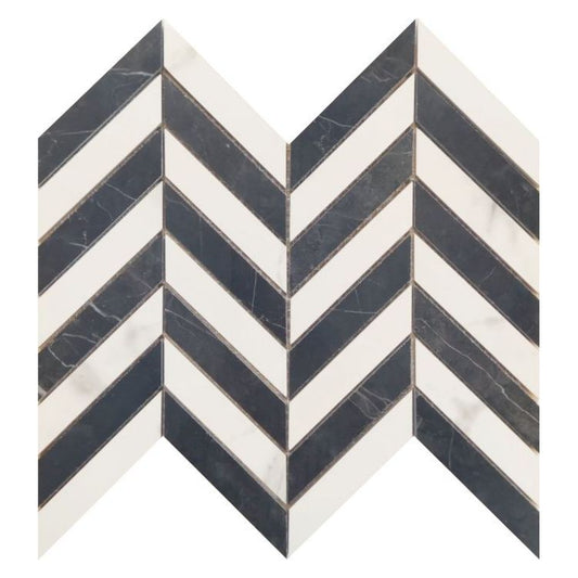 Prestigio Statuario - Marquinia Mix Lucido Chevron 10 x 12 - Hey Tiles