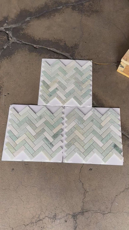1x3 Ming Green Classico Herringbone 11 x 12.5
