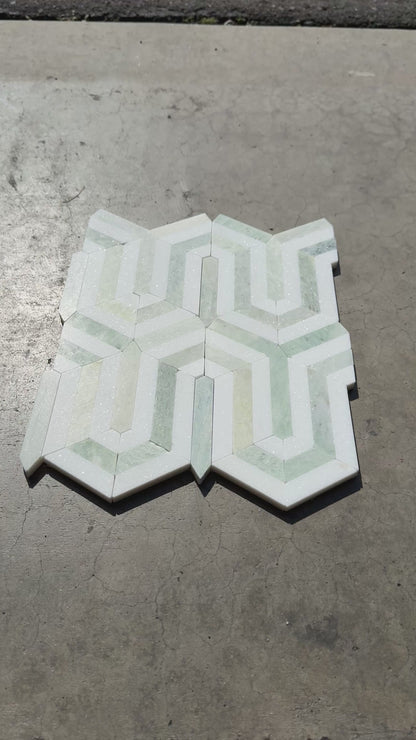 Thassos Green Arched Chevron Weave Marble Mosaic Tile