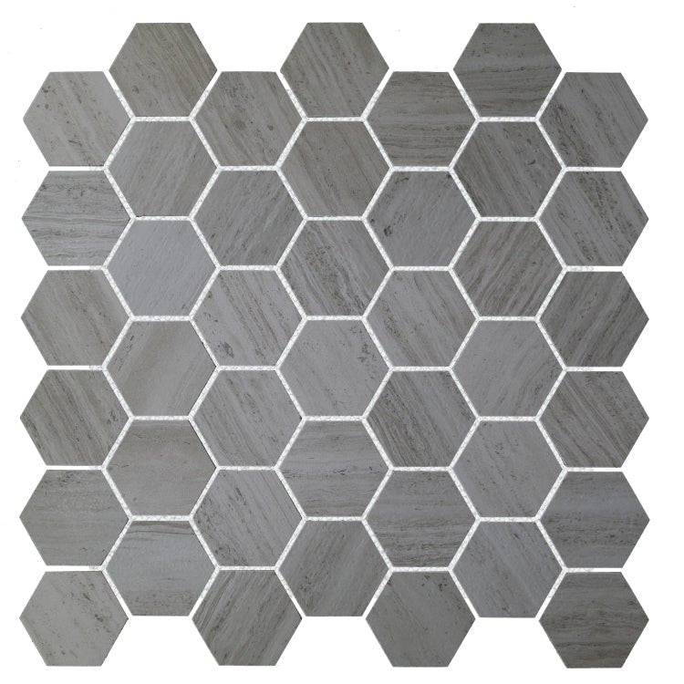 River Grey 2 x 2 Hexagon Mosaic 12 x 12 - Hey Tiles