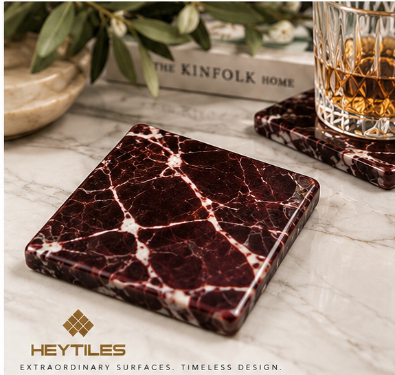 Rosso Levanto marble coaster AI-generated design concept