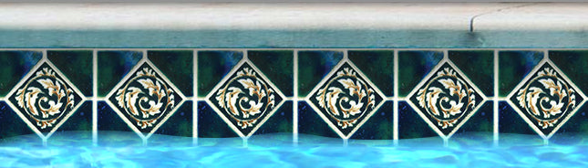 Fujiwa STAK-338 Crystal Emerald Blue 6" Deco STAK Deco glazed porcelain pool tile