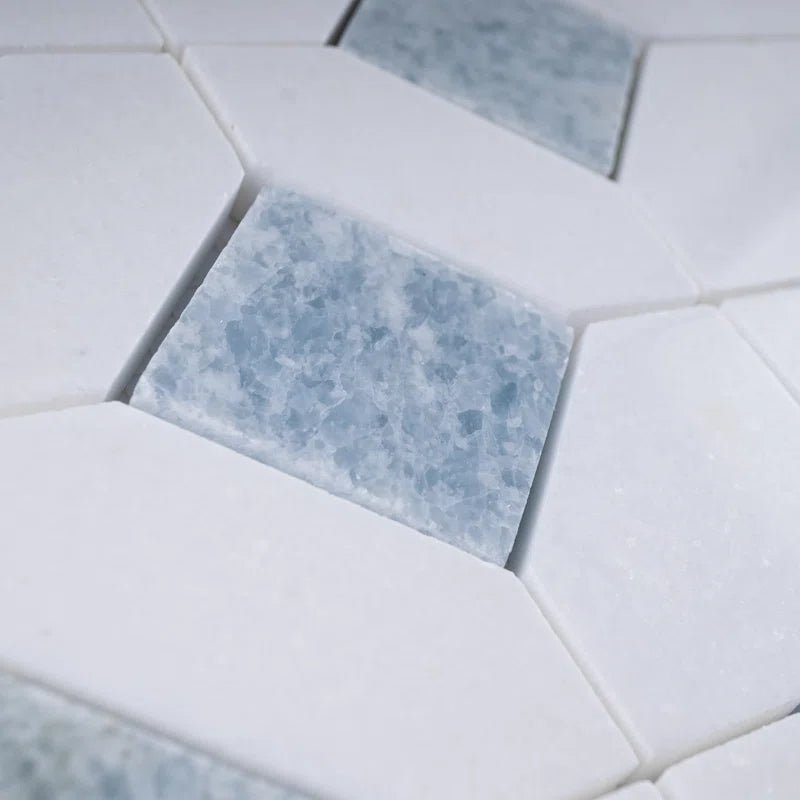 Thassos White + Blue Celeste Hexagon Polished 12 x 12 - Hey Tiles