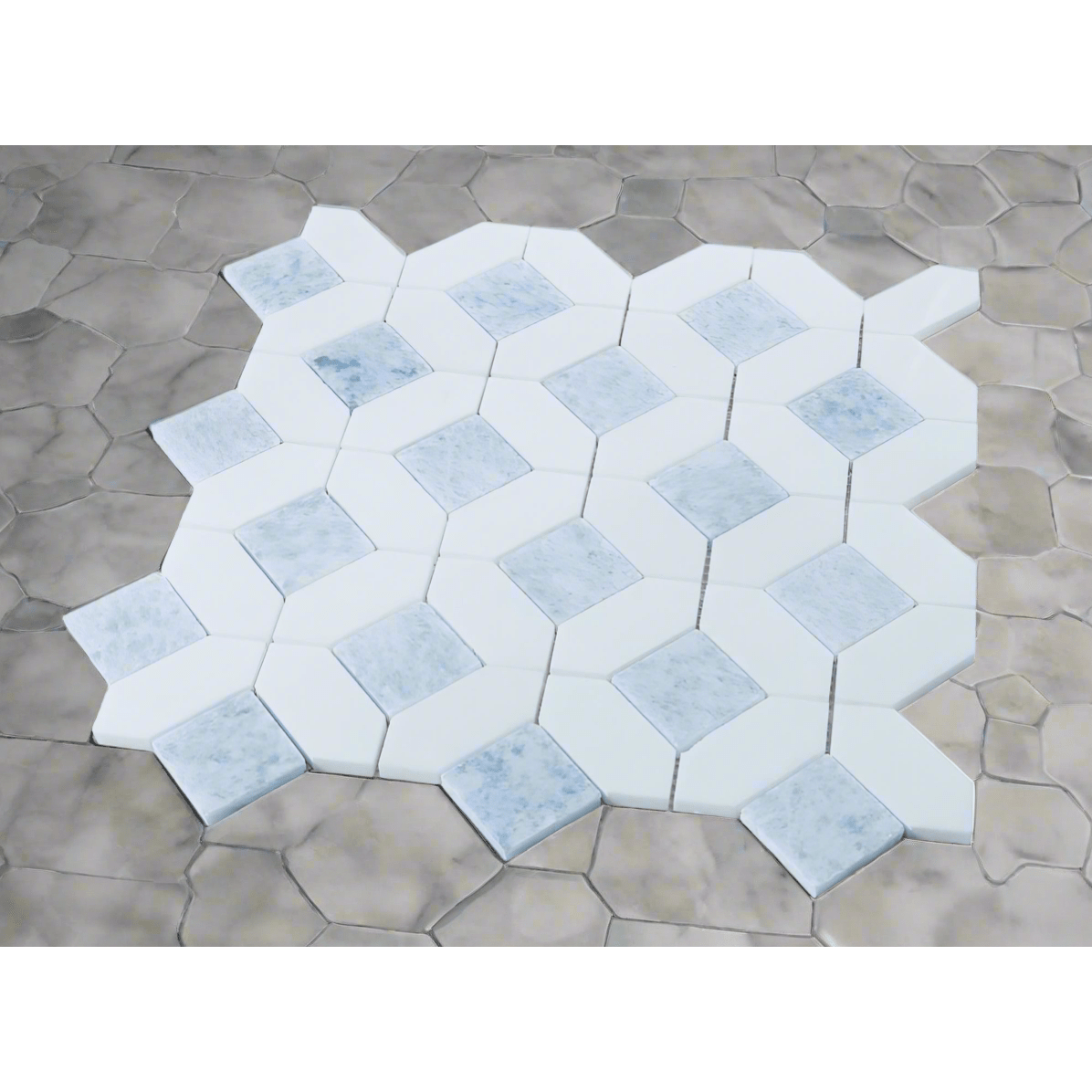 Thassos White + Blue Celeste Hexagon Polished 12 x 12 - Hey Tiles