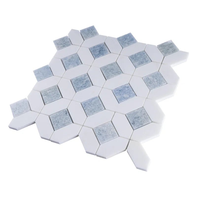 Thassos White + Blue Celeste Hexagon Polished 12 x 12 - Hey Tiles