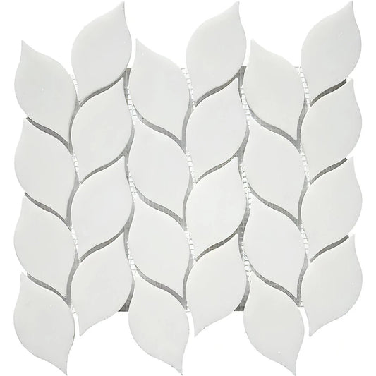 Thassos White Leaf Pattern Polished Mosaic - Hey Tiles