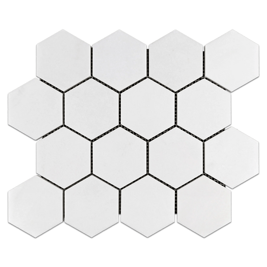 Thassos White Marble 3" Hexagon Mosaic Tile - Hey Tiles