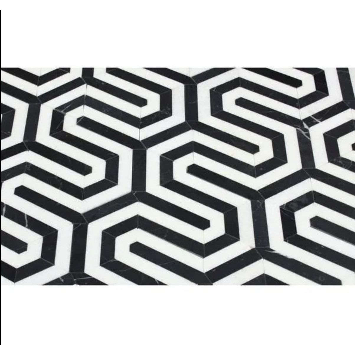 Thassos White Marble Berlinetta Mosaic Tile W / Black - Hey Tiles