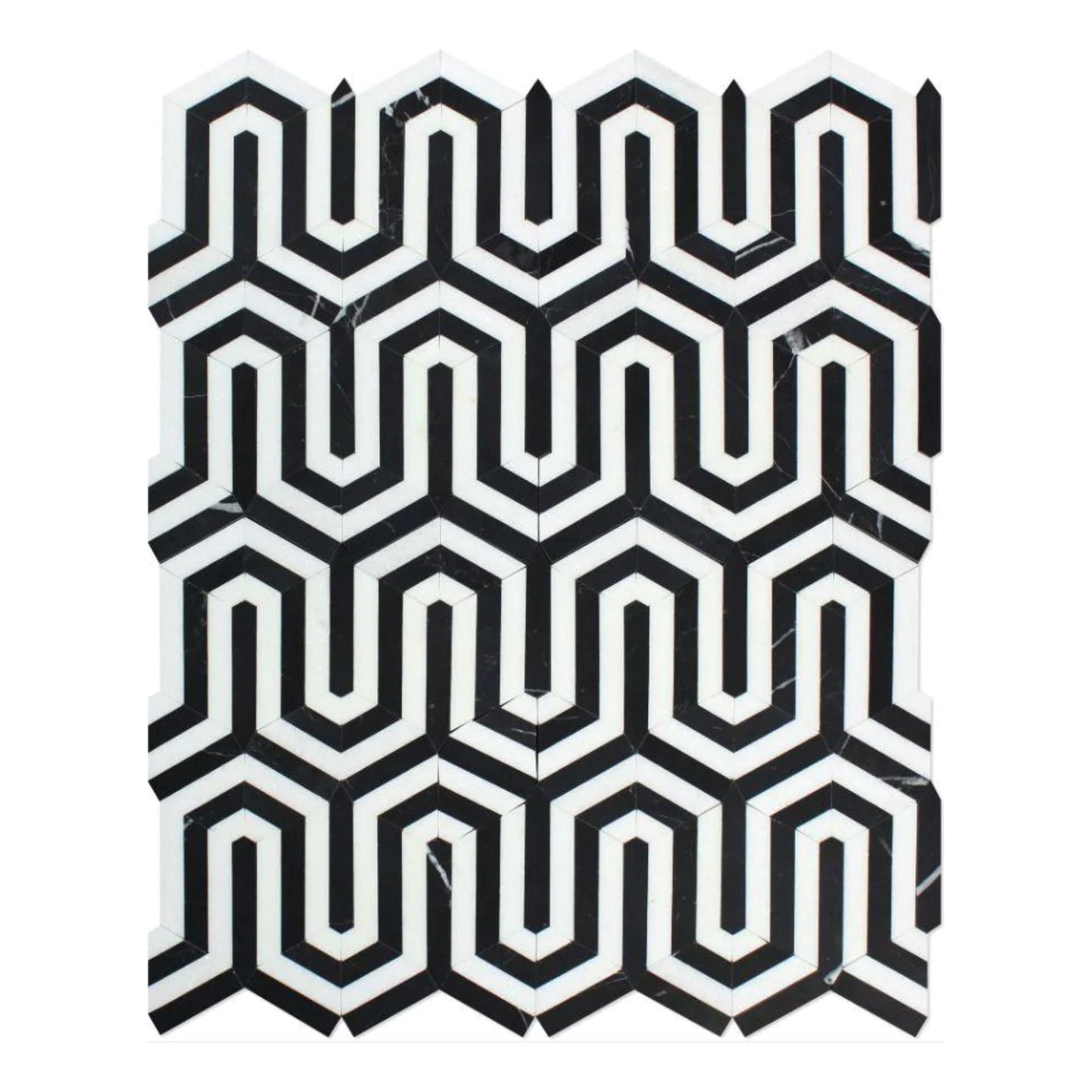 Thassos White Marble Berlinetta Mosaic Tile W / Black - Hey Tiles