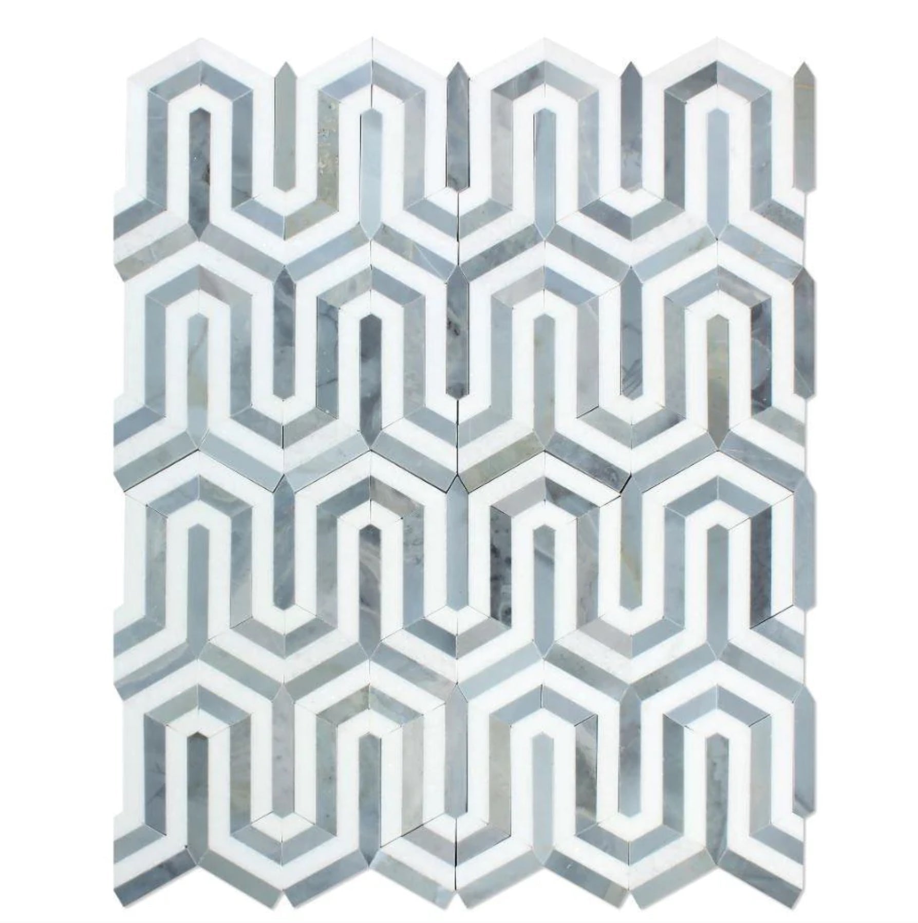 Thassos White Marble Berlinetta Mosaic Tile W / Blue - gray - Hey Tiles