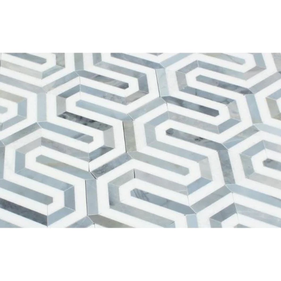 Thassos White Marble Berlinetta Mosaic Tile W / Blue - gray - Hey Tiles