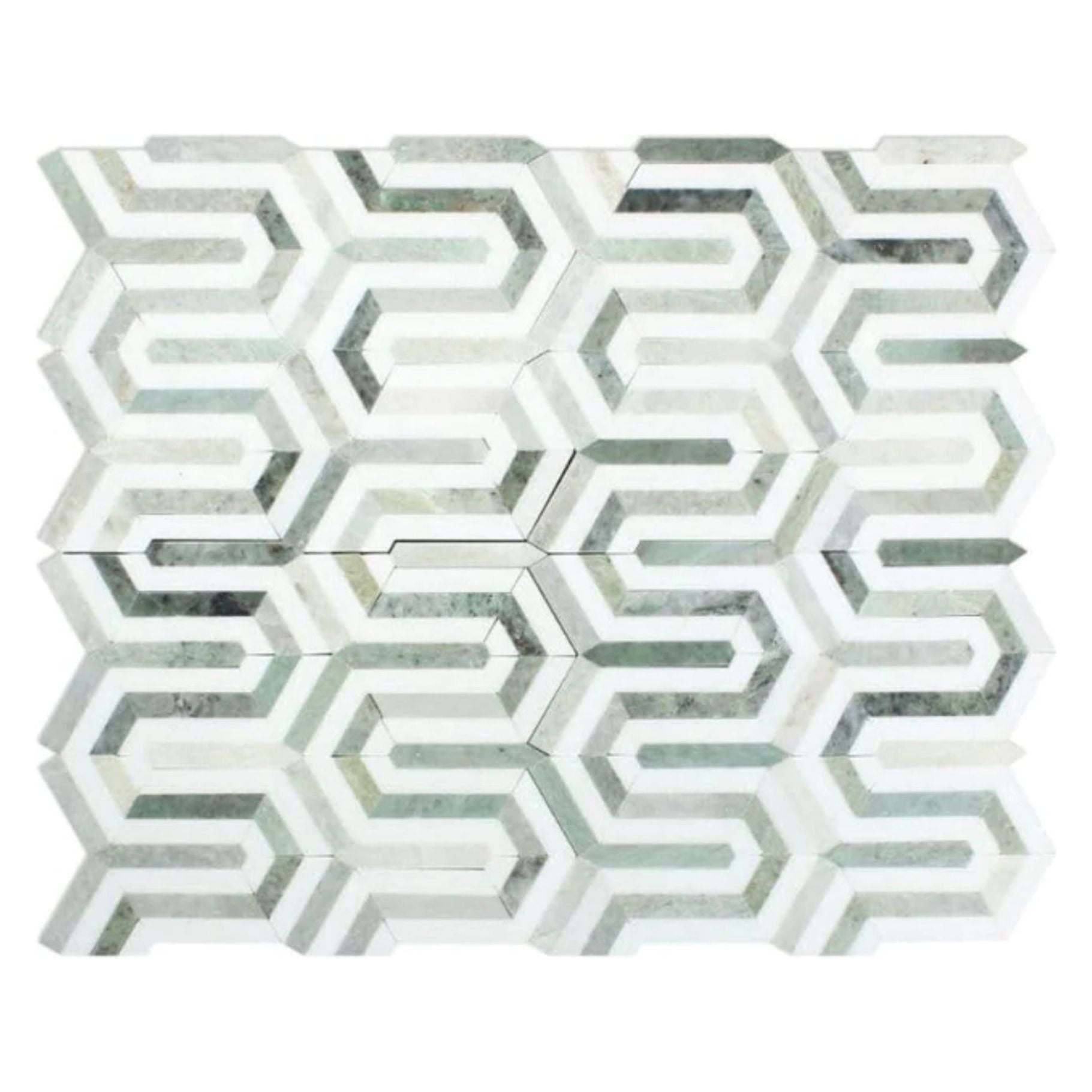 Thassos White Marble Berlinetta with Icelandic Green Mosaic Tile - Hey Tiles