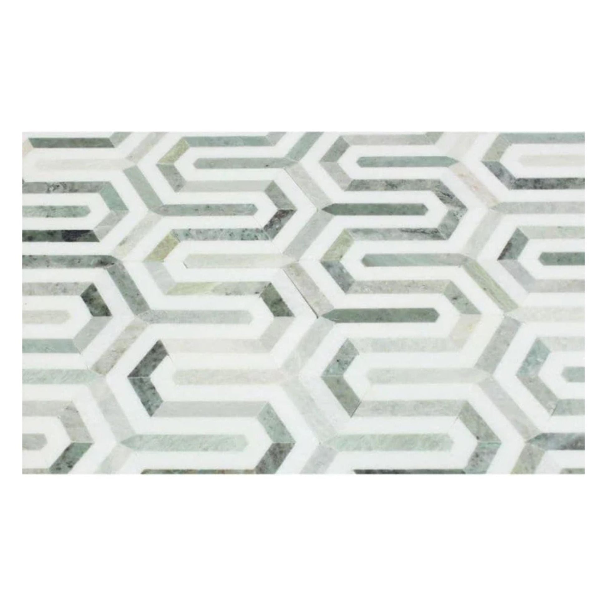 Thassos White Marble Berlinetta with Icelandic Green Mosaic Tile - Hey Tiles