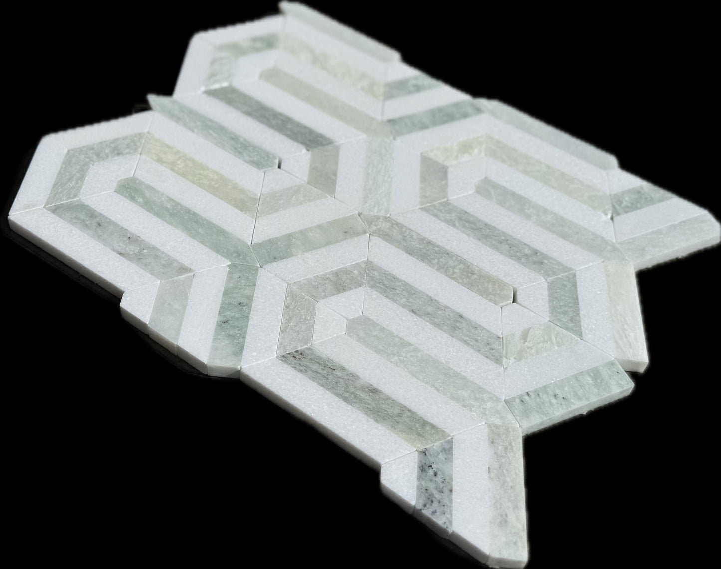 Thassos White Marble Berlinetta with Ming Green Mosaic Tile - Hey Tiles