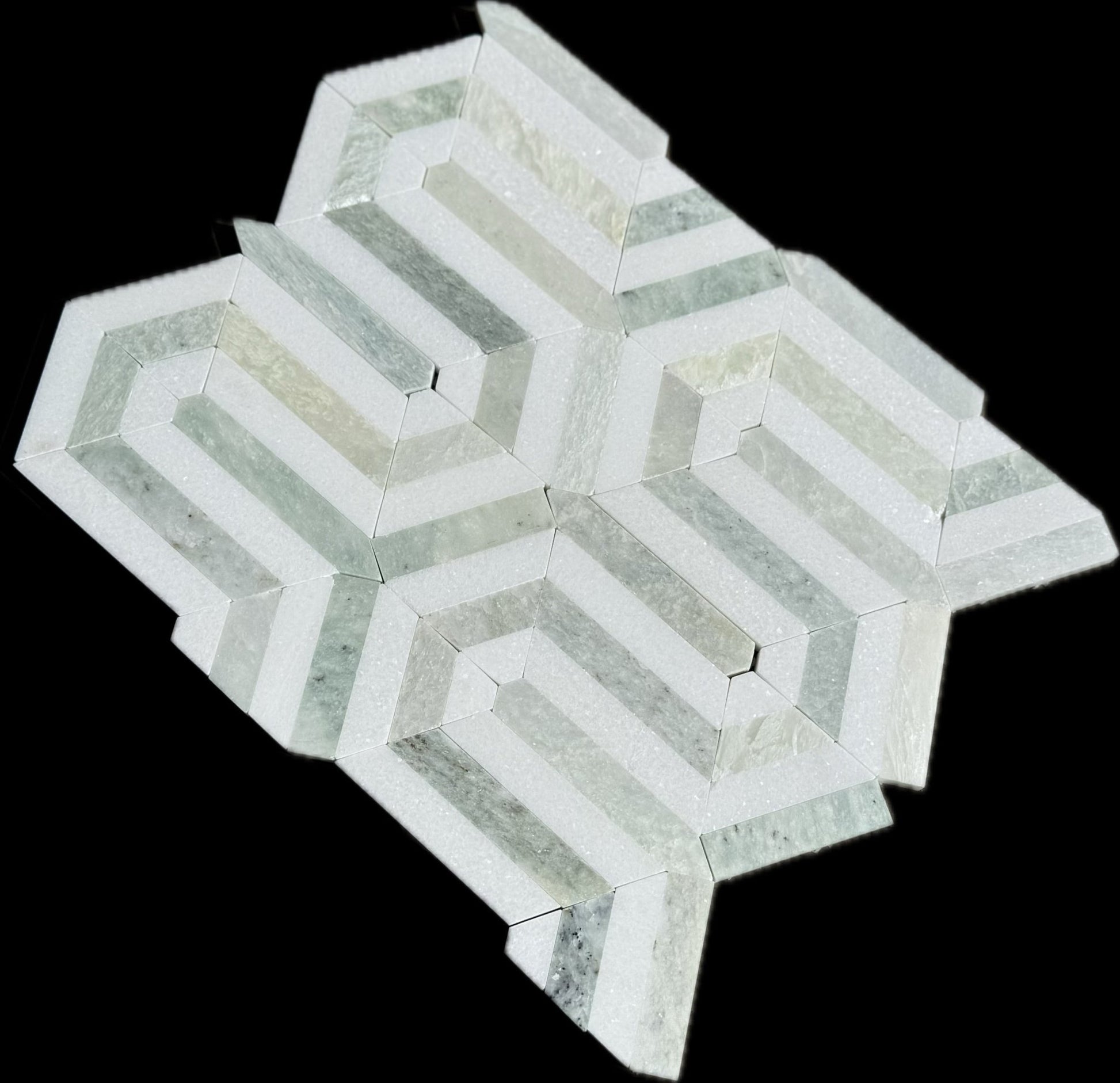 Thassos White Marble Berlinetta with Ming Green Mosaic Tile - Hey Tiles