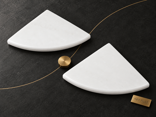 Thassos White Marble Shower Corner Shelf Polished - Hey Tiles artistic presentation 1