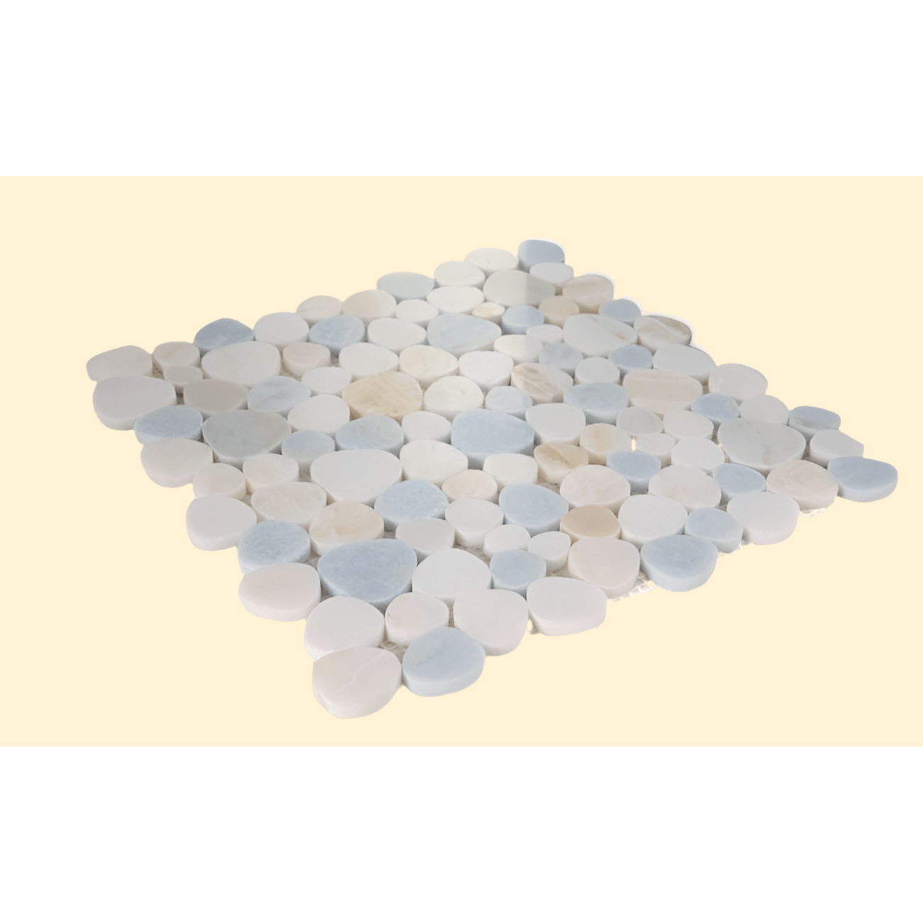 Thassos White + White Onyx Polished Pebble Mosaic 12x12 - Hey Tiles