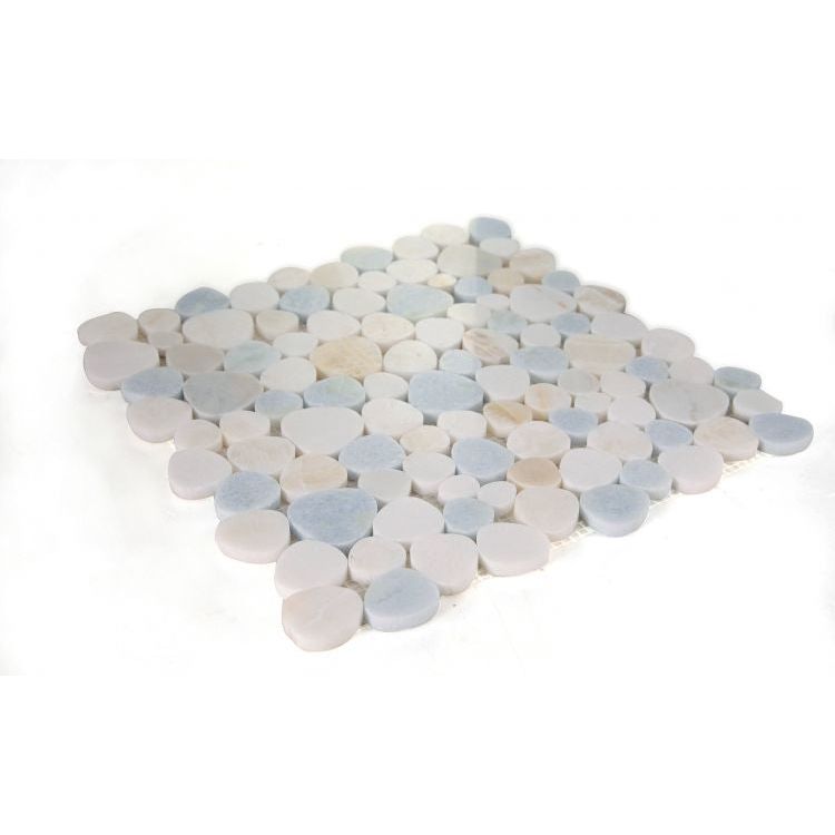 Thassos White + White Onyx Polished Pebble Mosaic 12x12 - Hey Tiles